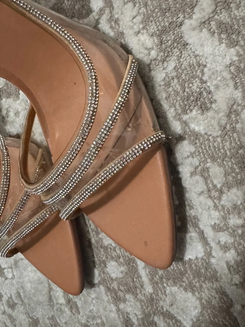 ZARA Rose Gold Pointed Slingback Heels with Crystal Straps